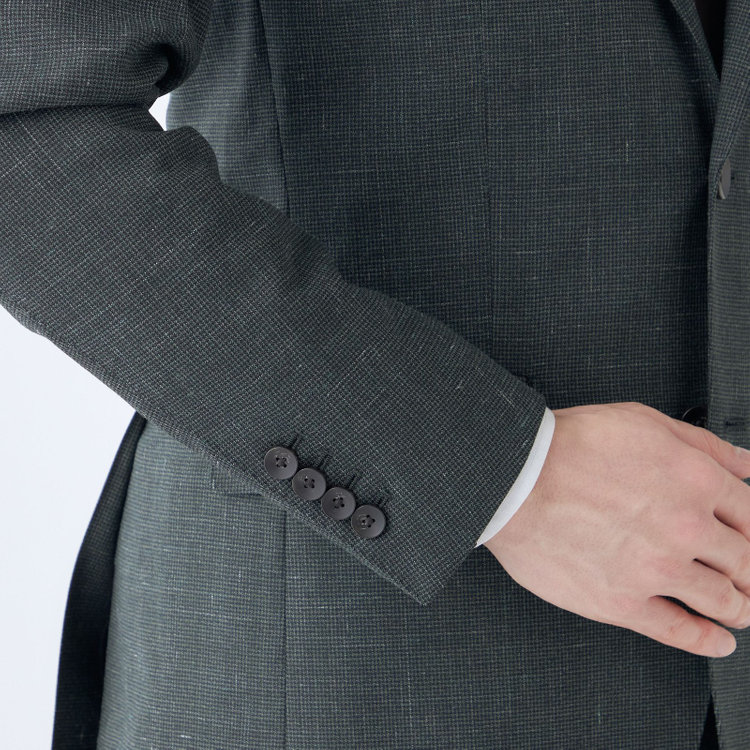 シルバーライン 【CLASSICO TAPERED】【春夏】3釦段返りシングルスーツ 2タック/カーキ×ハウンドトゥース/ウエストムーブ/NEW ZEALAND WOOL MIX/※裾上げ必要 黄淡色