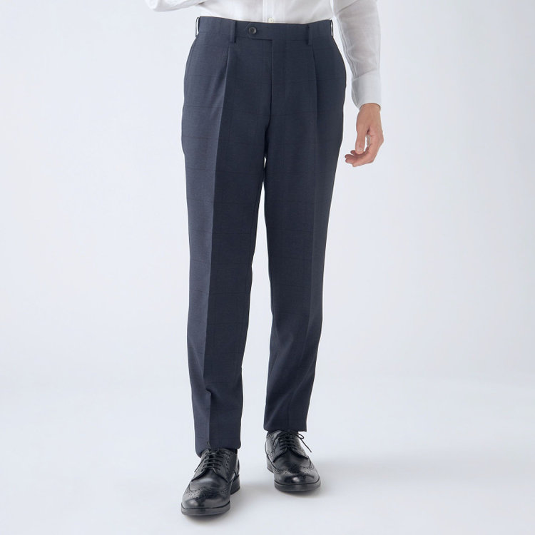 シルバーライン 【CLASSICO TAPERED】【春夏】2釦シングルスリーピーススーツ 1タック/ネイビー×ウィンドペン/ウエストムーブ/4S SUSTAINABILITY&ECOLOGY FABRIC/※パンツ裾上げ済仕様 紺濃色