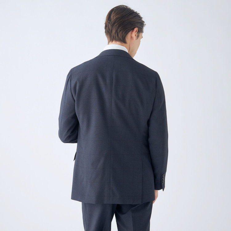 シルバーライン 【CLASSICO TAPERED】【春夏】2釦シングルスリーピーススーツ 1タック/ネイビー×ウィンドペン/ウエストムーブ/4S SUSTAINABILITY&ECOLOGY FABRIC/※パンツ裾上げ済仕様 紺濃色