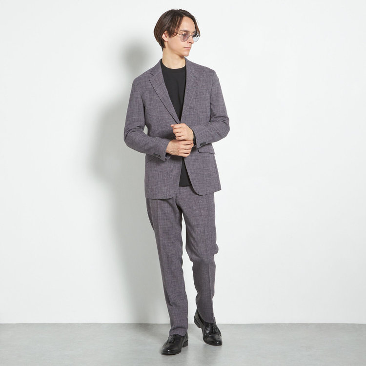 ブラックライン 【SLIM TAPERED_2】【春夏】2釦シングルスーツ 0タック/グレー/ウエストシャーリング/4S SUSTAINABILITY&ECOLOGY FABRIC/※パンツ裾上げ済仕様 グレー中間