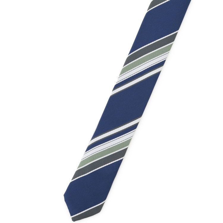 ブラックライン 【BLACK LINE】シルクブレンドストライプネクタイ 7.5cm幅/ネイビー×グリーン＆ホワイト/ウォッシャブル その他