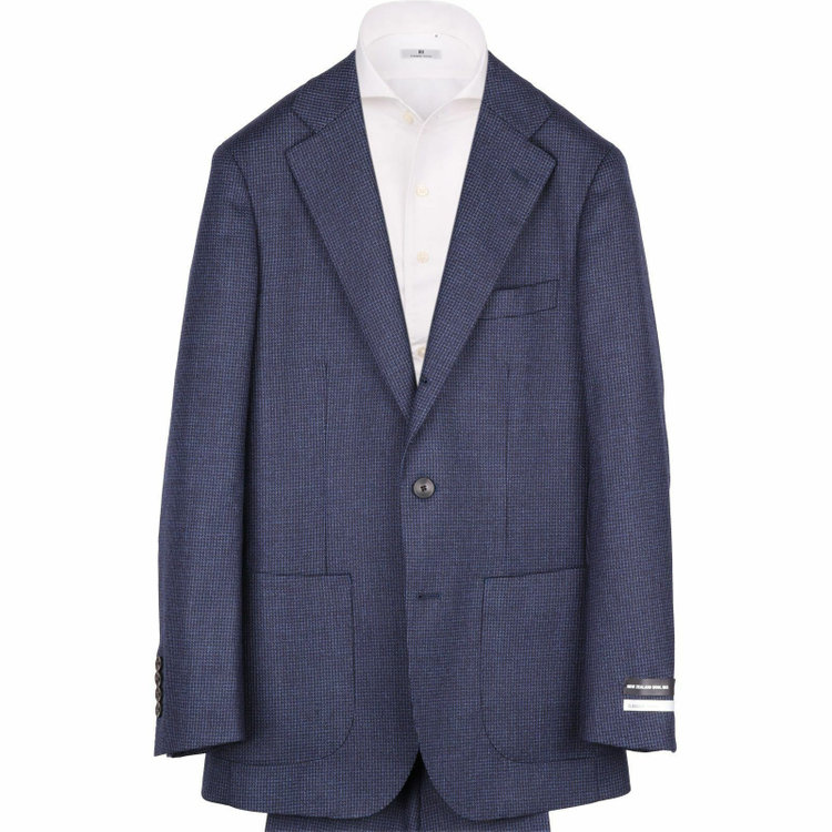 スーツセレクト 【WEB限定/OUTLET】【CLASSICO TAPERED】【秋冬】3釦段返りシングルスーツ 2タック/ネイビー＆ブラック×ハウンドトゥース/パッチポケット/サイドAJ/NEW ZEALAND WOOL MIX ネイビー系(紺)