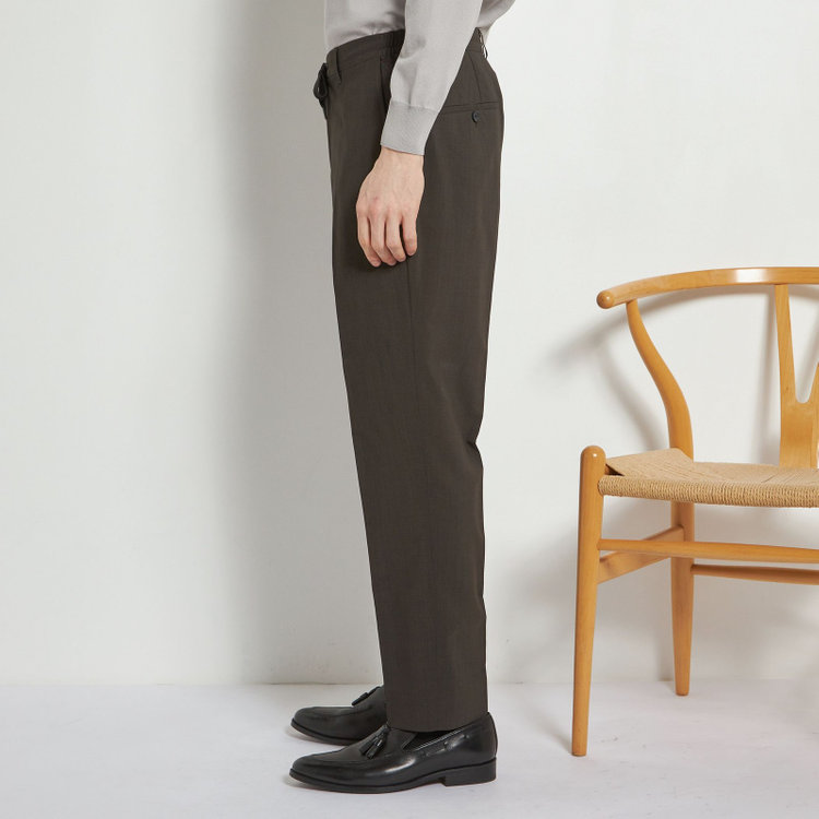 ソノタ 【発送在庫あり】【BLACK LINE】【春夏】0タックテーパードパンツ/カーキ/ドローコード/ウエストシャーリング/※裾上げ済仕様 黄淡色