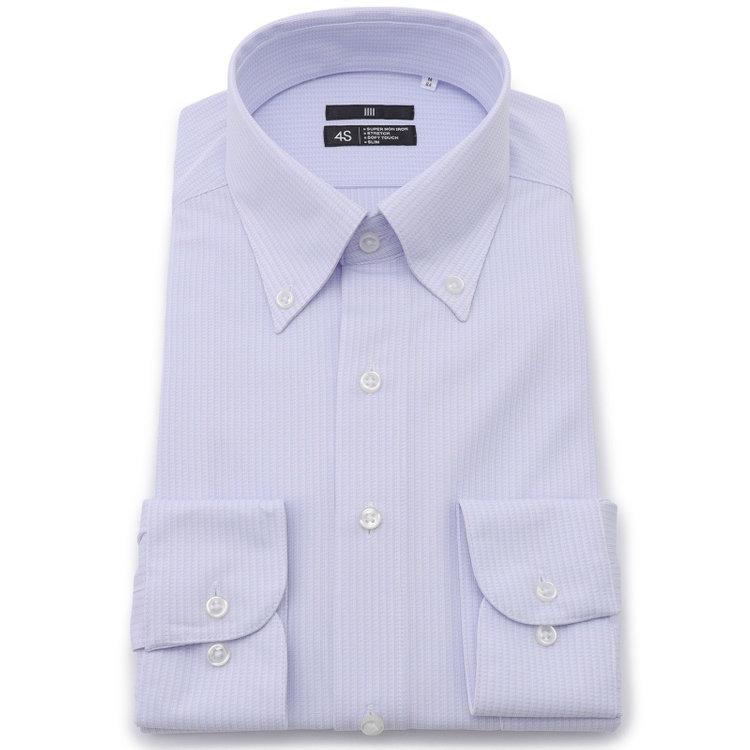 ブラックライン 【発送在庫あり】【BLACK LINE】ボタンダウンワイシャツ/パープル＆ホワイト×ドビーストライプ/「4S」スーパーノンアイロン・ストレッチ 紫中間