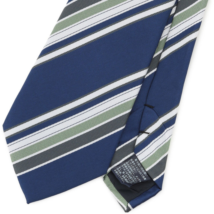 ブラックライン 【BLACK LINE】シルクブレンドストライプネクタイ 7.5cm幅/ネイビー×グリーン＆ホワイト/ウォッシャブル その他