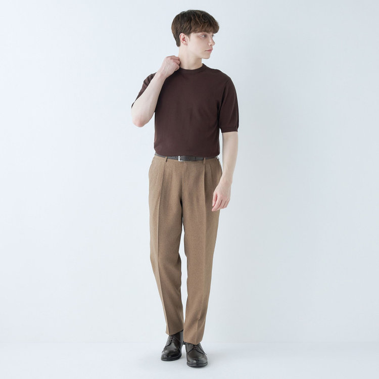 シルバーライン 【RBC】【春夏】2タックパンツ/ブラウン/ウエストシャーリング仕様/4S SUSTAINABILITY&ECOLOGY FABRIC/※裾上げ済仕様 茶中間