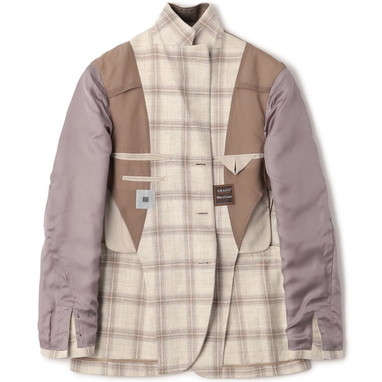 シルバーライン 【CLASSICO TAPERED】【春夏】リネンウールワイドラペル3釦段返りジャケット/ベージュ＆ブラウン×チェック/DRAGO lanificio in billa fabric made in italy 茶淡色