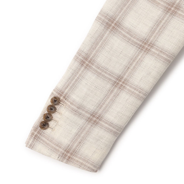 シルバーライン 【CLASSICO TAPERED】【春夏】リネンウールワイドラペル3釦段返りジャケット/ベージュ＆ブラウン×チェック/DRAGO lanificio in billa fabric made in italy 茶淡色