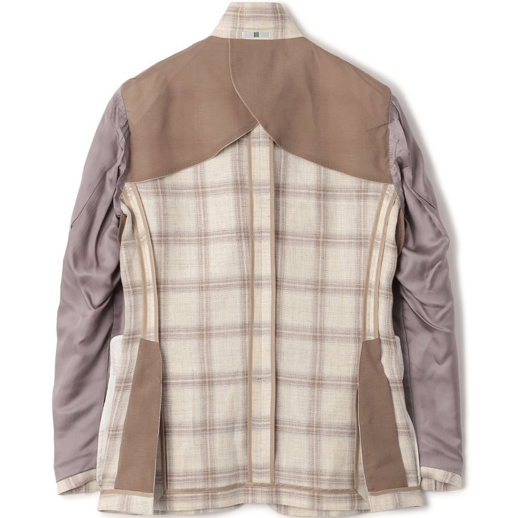 シルバーライン 【CLASSICO TAPERED】【春夏】リネンウールワイドラペル3釦段返りジャケット/ベージュ＆ブラウン×チェック/DRAGO lanificio in billa fabric made in italy 茶淡色