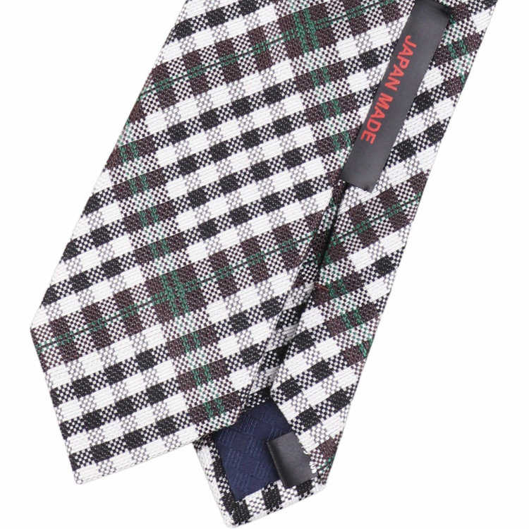 ブラックライン 【WEB限定/OUTLET】【BL】シルクコットンチェックネクタイ 7.0cm幅/ブラウン×ホワイト×ブラック/JAPAN MADE ブラウン系(茶)