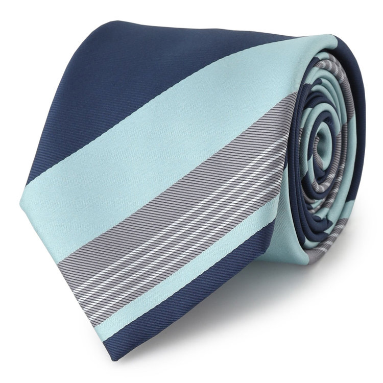 ブラックライン 【BLACK LINE】ポリエステルストライプネクタイ 7.5cm幅/ネイビー×サックス/ウォッシャブル その他