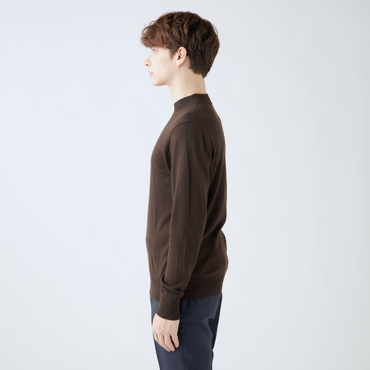 スーツセレクト 【RBC】【秋冬】ウールモックネックニットセーター/ブラウン/ZEGNA BARUFFA/マシンウォッシャブル 茶中間