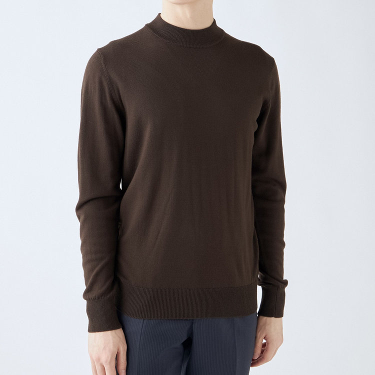 スーツセレクト 【RBC】【秋冬】ウールモックネックニットセーター/ブラウン/ZEGNA BARUFFA/マシンウォッシャブル 茶中間