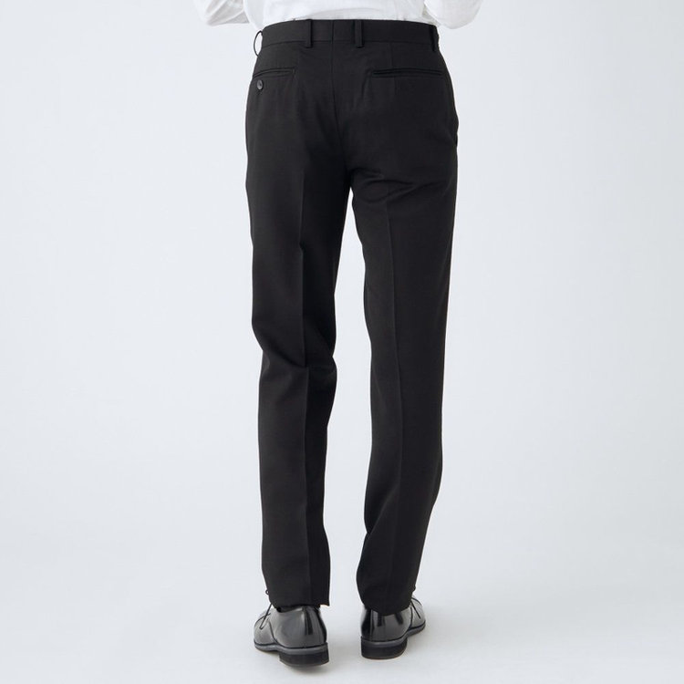 シルバーライン 【CLASSICO TAPERED】【年間】【フォーマル対応可】2釦シングルフォーマルスーツ 1タック/ブラック×ソリッド/BISHU JAPAN FABRIC Super100's/ウエストサイドアジャスター仕様/※裾上げ必要 黒