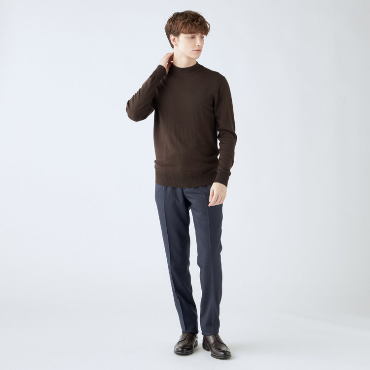 スーツセレクト 【RBC】【秋冬】ウールモックネックニットセーター/ブラウン/ZEGNA BARUFFA/マシンウォッシャブル 茶中間