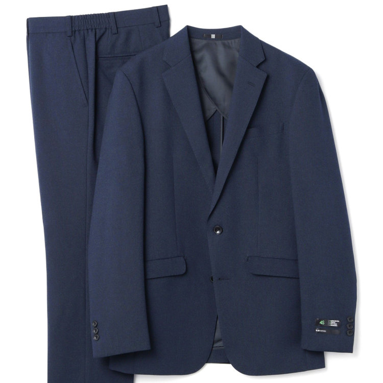ブラックライン 【SLIM TAPERED_2】【年間】2釦シングルスーツ 0タック/ネイビー/ウエストシャーリング/4S SUSTAINABILITY&ECOLOGY FABRIC/ウォッシャブル/※パンツ裾上げ済仕様 紺中間