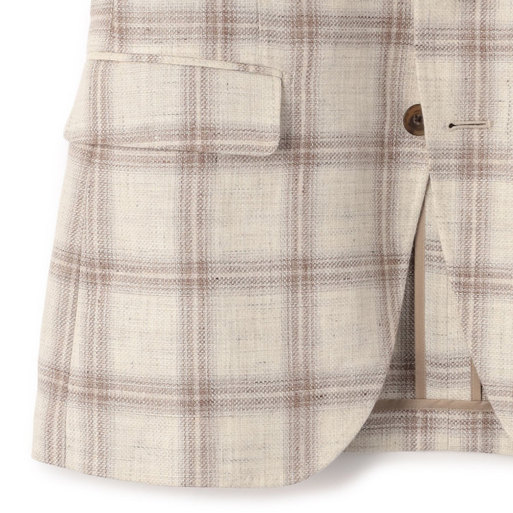 シルバーライン 【CLASSICO TAPERED】【春夏】リネンウールワイドラペル3釦段返りジャケット/ベージュ＆ブラウン×チェック/DRAGO lanificio in billa fabric made in italy 茶淡色