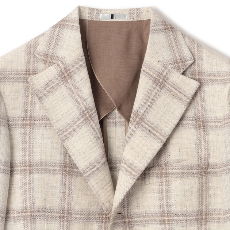 シルバーライン 【CLASSICO TAPERED】【春夏】リネンウールワイドラペル3釦段返りジャケット/ベージュ＆ブラウン×チェック/DRAGO lanificio in billa fabric made in italy 茶淡色