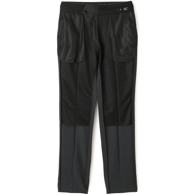 ブラックライン 【SLIM TAPERED】【春夏】0タックテーパードパンツ/グレー×バーズアイ/「氷撃」冷感PRINT/4S SUSTAINABILITY&ECOLOGY FABRIC「ウォッシャブル」「ストレッチ」/※裾上げ済み仕様 グレー濃色
