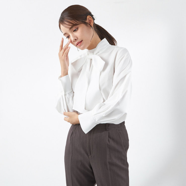SUIT SELECT　アウトレット 【WEB限定/OUTLET/汚れ・キズ等有】【SILVER LINE/長袖】ボウタイブラウス/ホワイト 白