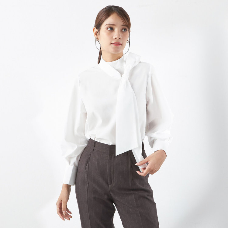 SUIT SELECT　アウトレット 【WEB限定/OUTLET/汚れ・キズ等有】【SILVER LINE/長袖】ボウタイブラウス/ホワイト 白