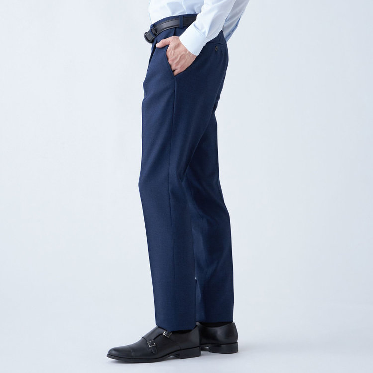 シルバーライン 【RBC】【秋冬】ウールブレンド1タックテーパードパンツ/ネイビー/ウエストムーブ/NEW ZEALAND WOOL MIX/※裾上げ必要 紺中間