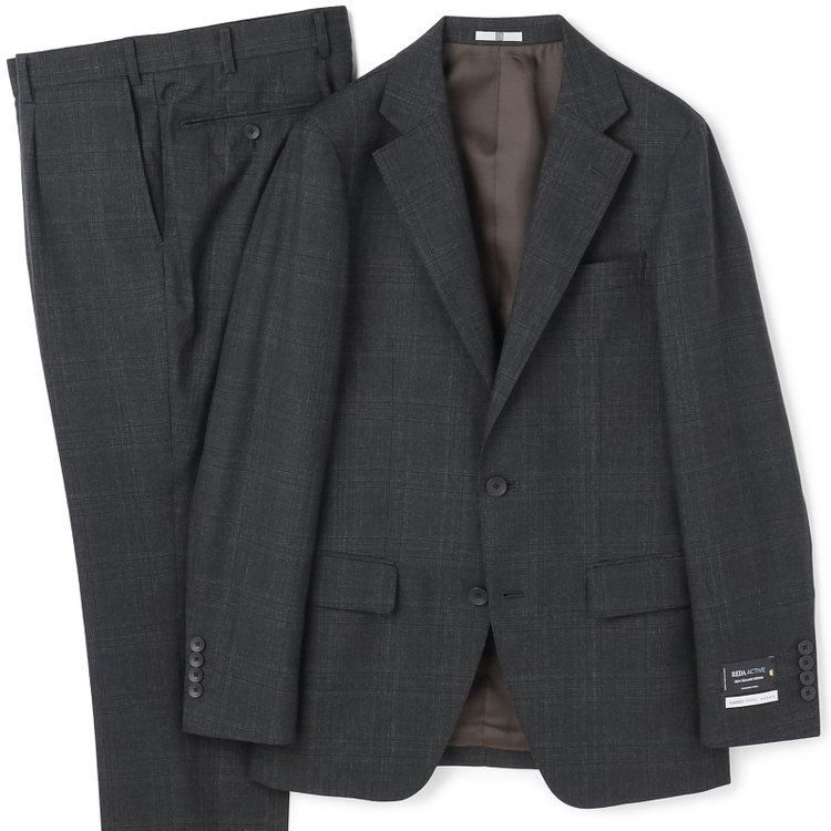 シルバーライン 【発送在庫あり】【CLASSICO TAPERED】【秋冬】2釦シングルスーツ 1タック/グレー×チェック/REDA ACTIVE/NEW ZEALAND MERINO/SHOWER CLEAN/※裾上げ必要 グレー濃色
