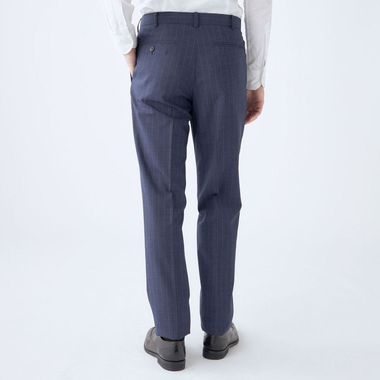 シルバーライン 【CLASSICO TAPERED】【春夏】6釦2掛けダブルスーツ 2タック/ネイビー×ストライプ/チェンジポケット/ウエストムーブ/NEW ZEALAND WOOL MIX/※裾上げ必要 青中間