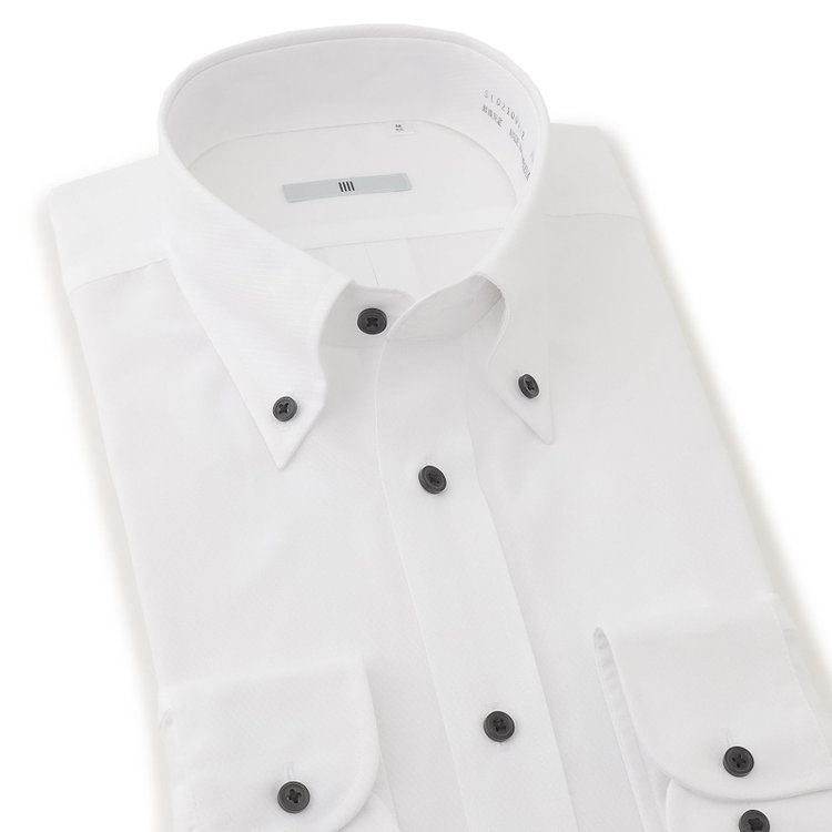 シルバーライン  【SILVER LINE】【形態安定】ボタンダウンカラーワイシャツ/ホワイト×ドビー/釦：ブラック 白