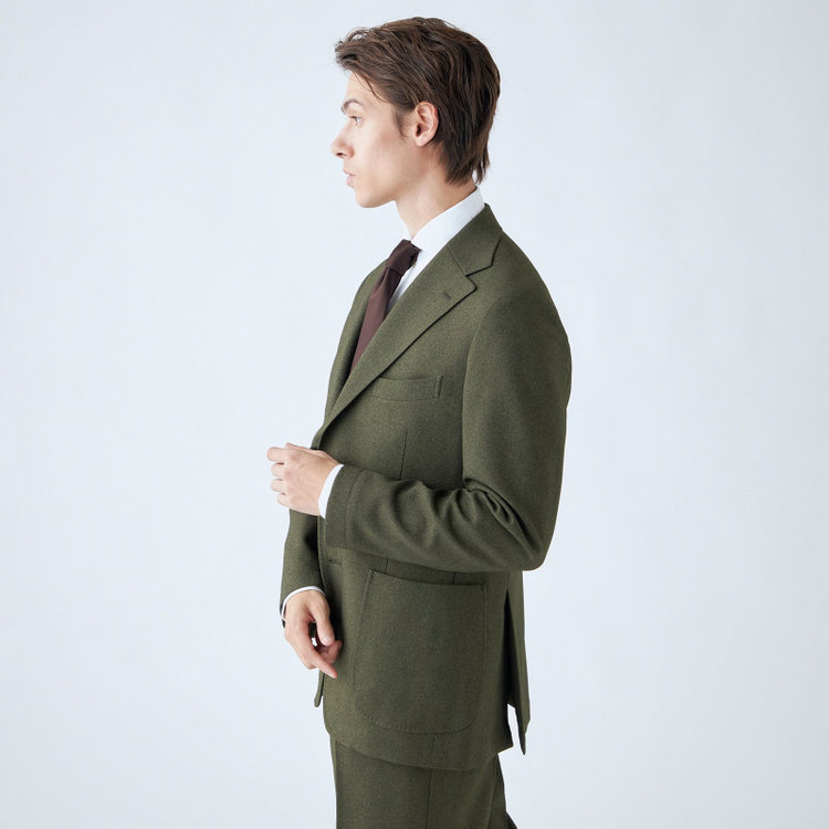 シルバーライン 【発送在庫あり】【RBC】【秋冬】3釦段返りシングルスーツ 2タック/カーキ/パッチポケット/ドローコード&ウエストシャーリング/※パンツ裾上げ済仕様 緑中間