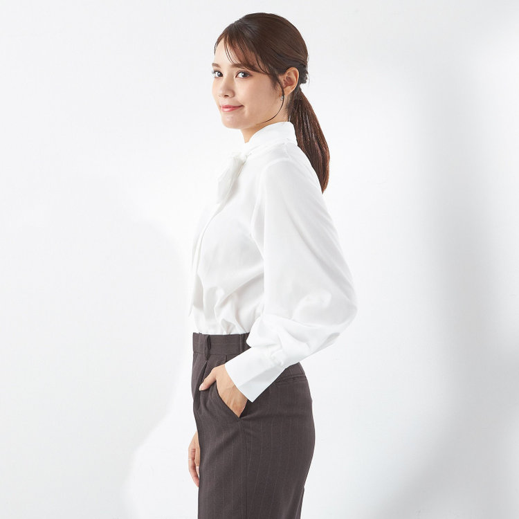 SUIT SELECT　アウトレット 【WEB限定/OUTLET/汚れ・キズ等有】【SILVER LINE/長袖】ボウタイブラウス/ホワイト 白