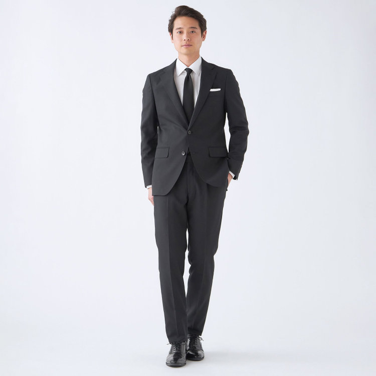 シルバーライン 【CLASSICO TAPERED】【年間】スペアパンツ付き/2釦シングルスーツ 1タック/ブラック×ストライプ/ウエストシャーリング仕様/ウォッシャブル/※裾上げ必要 黒