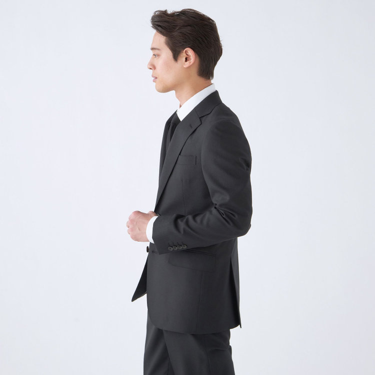 シルバーライン 【CLASSICO TAPERED】【年間】スペアパンツ付き/2釦シングルスーツ 1タック/ブラック×ストライプ/ウエストシャーリング仕様/ウォッシャブル/※裾上げ必要 黒