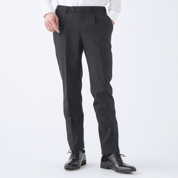 シルバーライン 【CLASSICO TAPERED】【年間】スペアパンツ付き/2釦シングルスーツ 1タック/ブラック×ストライプ/ウエストシャーリング仕様/ウォッシャブル/※裾上げ必要 黒