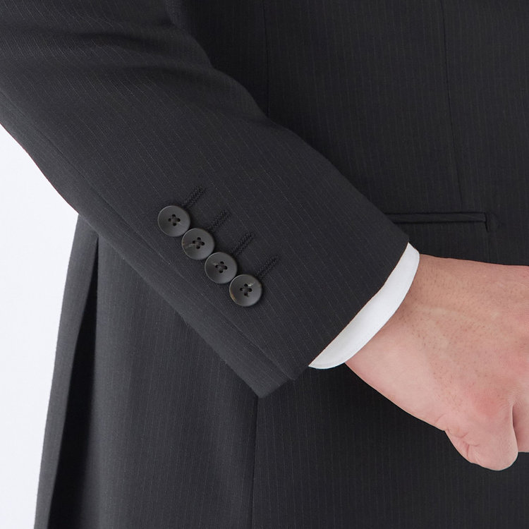 シルバーライン 【CLASSICO TAPERED】【年間】スペアパンツ付き/2釦シングルスーツ 1タック/ブラック×ストライプ/ウエストシャーリング仕様/ウォッシャブル/※裾上げ必要 黒