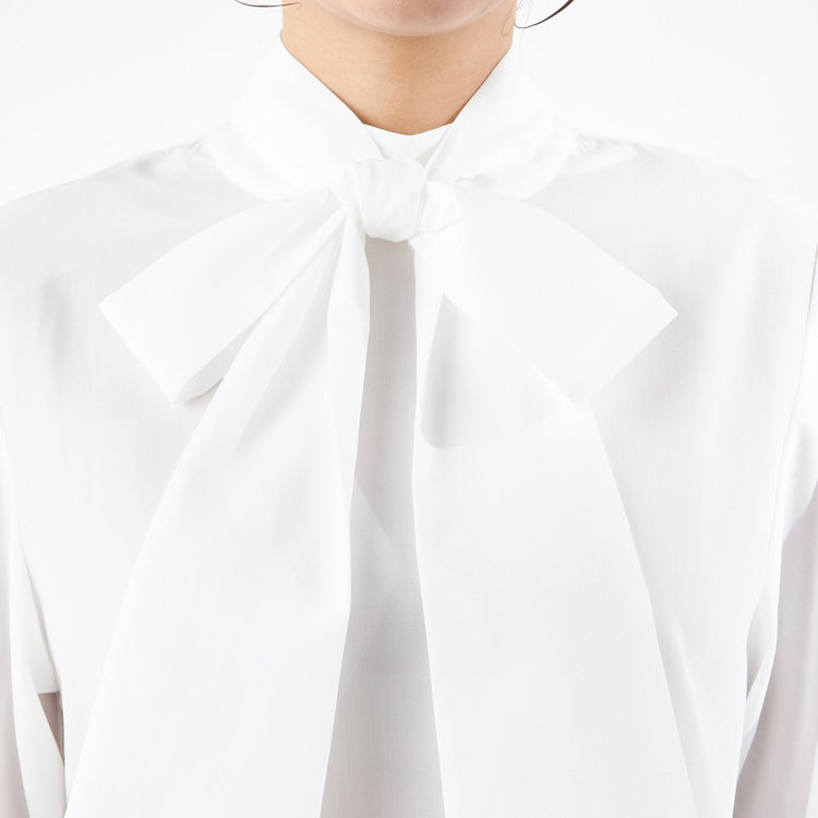 SUIT SELECT　アウトレット 【WEB限定/OUTLET/汚れ・キズ等有】【SILVER LINE/長袖】ボウタイブラウス/ホワイト 白