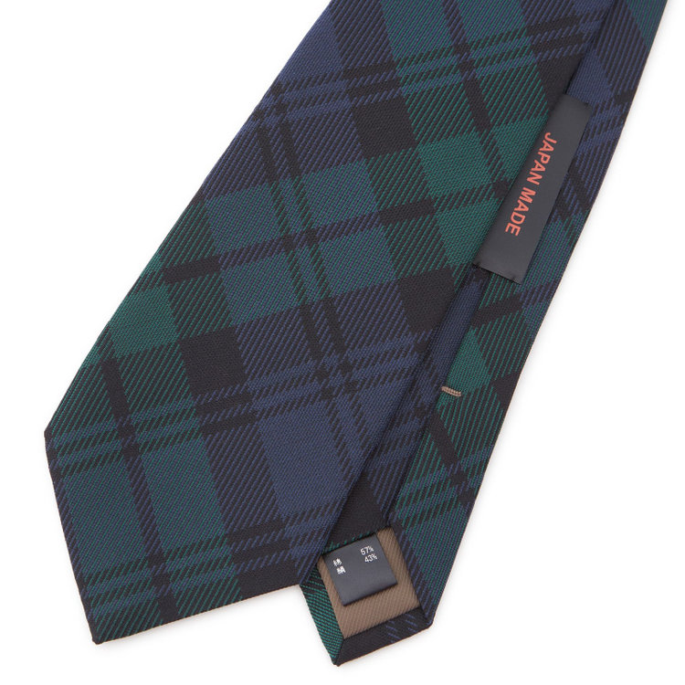 シルバーライン 【SL】シルクコットンチェックネクタイ 8.5cm幅/グリーン×ネイビー/JAPAN MADE その他