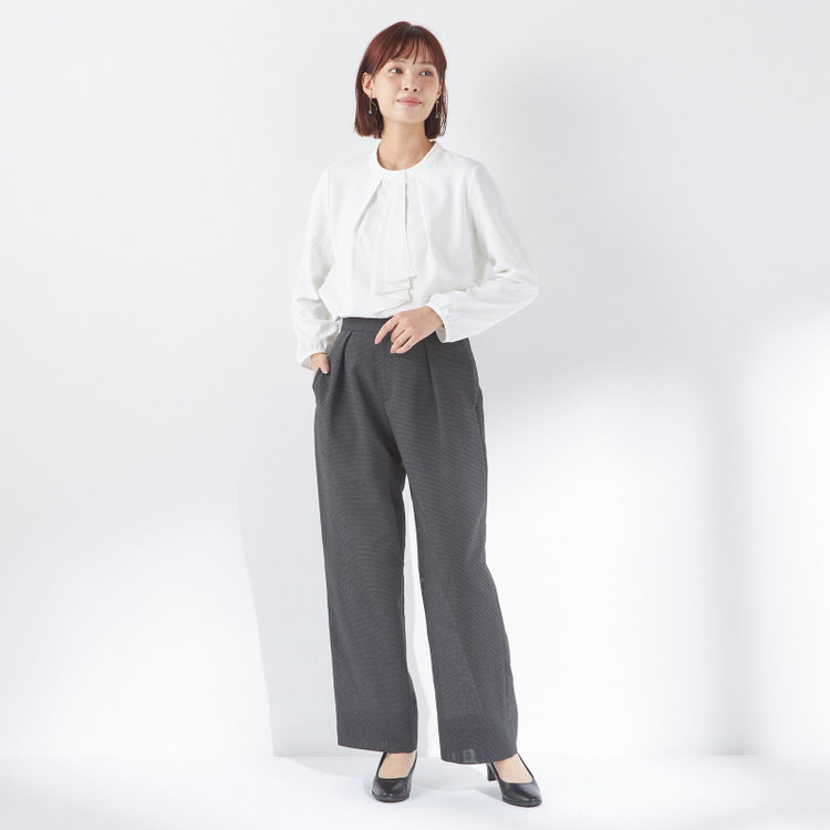 シルバーライン 【SL】【春夏】ワイドパンツ/グレー×チェック/ウエストシャーリング/ウォッシャブル/裾上げ済仕様 グレー中間