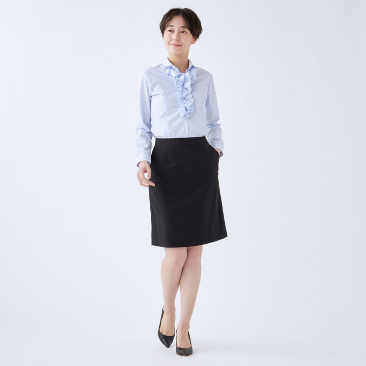 ブラックライン 【SUIT SELECT×Samantha Thavasa】【年間】バックフレアセミタイトスカート/究極のブラック/4S/マシンウォシャブル 黒