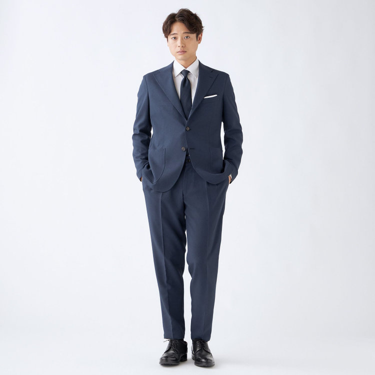 シルバーライン 【RBC】【春夏】3釦段返りシングルスーツ 2タック/ネイビー/パッチポケット/ドローコード&ウエストシャーリング/※パンツ裾上げ済仕様 紺中間