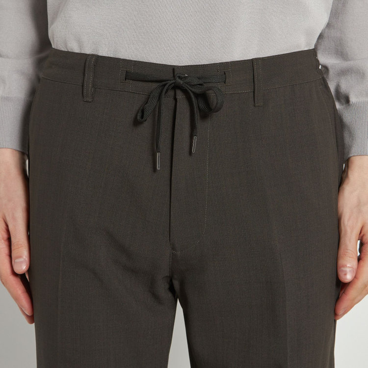 ソノタ 【発送在庫あり】【BLACK LINE】【春夏】0タックテーパードパンツ/カーキ/ドローコード/ウエストシャーリング/※裾上げ済仕様 黄淡色