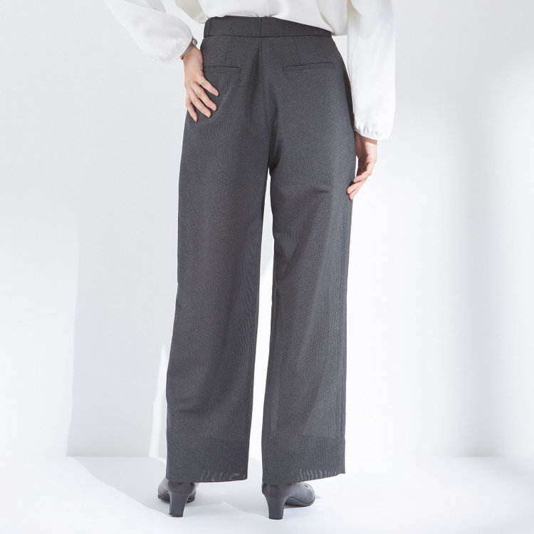 シルバーライン 【SL】【春夏】ワイドパンツ/グレー×チェック/ウエストシャーリング/ウォッシャブル/裾上げ済仕様 グレー中間