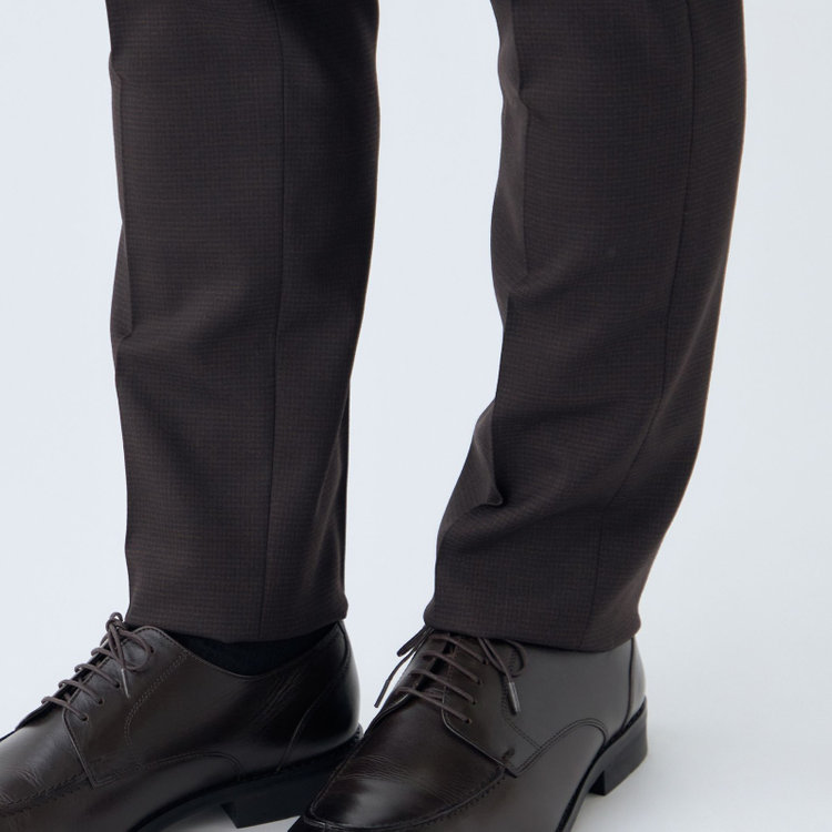 ブラックライン 【発送在庫あり】【SLIM TAPERED】【秋冬】ウールブレンドパンツ 0タック/ブラウン＆ブラック×ハウンドトゥース/ウォッシャブル/ウエストムーブ/※裾上げ必要 茶中間