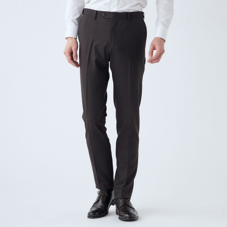 ブラックライン 【発送在庫あり】【SLIM TAPERED】【秋冬】ウールブレンドパンツ 0タック/ブラウン＆ブラック×ハウンドトゥース/ウォッシャブル/ウエストムーブ/※裾上げ必要 茶中間