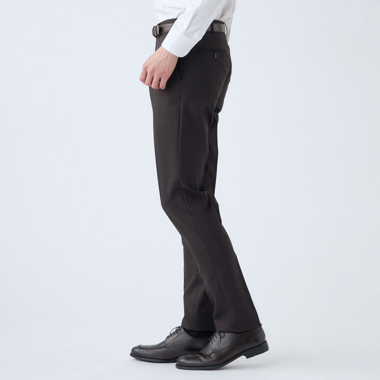 ブラックライン 【発送在庫あり】【SLIM TAPERED】【秋冬】ウールブレンドパンツ 0タック/ブラウン＆ブラック×ハウンドトゥース/ウォッシャブル/ウエストムーブ/※裾上げ必要 茶中間