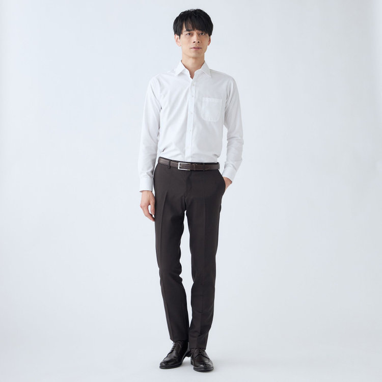 ブラックライン 【発送在庫あり】【SLIM TAPERED】【秋冬】ウールブレンドパンツ 0タック/ブラウン＆ブラック×ハウンドトゥース/ウォッシャブル/ウエストムーブ/※裾上げ必要 茶中間