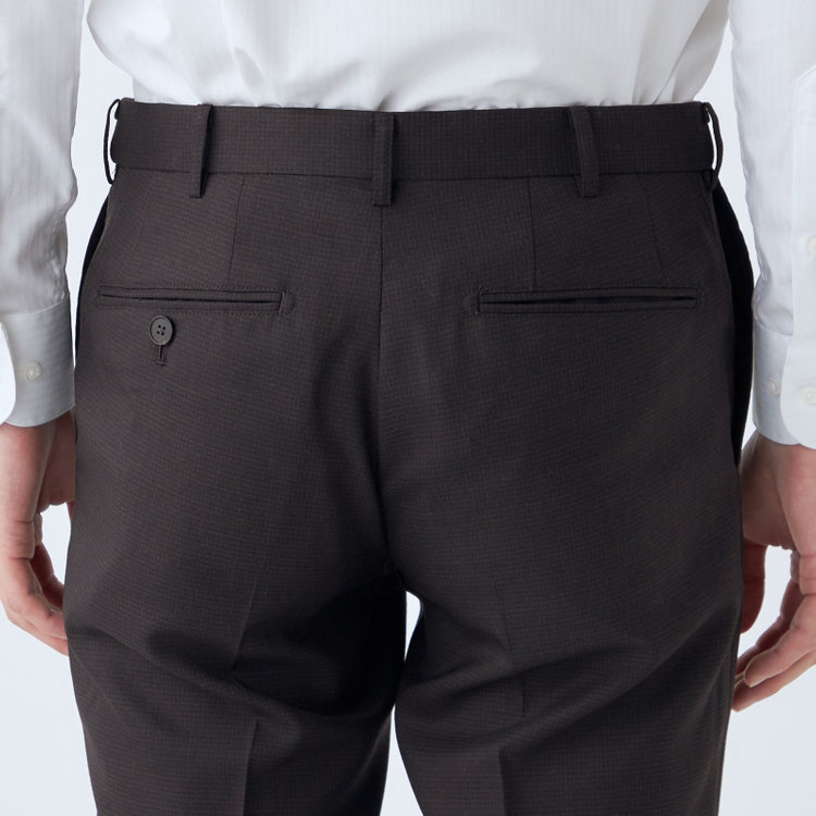 ブラックライン 【発送在庫あり】【SLIM TAPERED】【秋冬】ウールブレンドパンツ 0タック/ブラウン＆ブラック×ハウンドトゥース/ウォッシャブル/ウエストムーブ/※裾上げ必要 茶中間