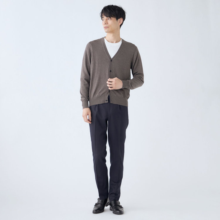 スーツセレクト 【RBC】【秋冬】ウール100%ニットカーディガン/ブラウン/ZEGNA BARUFFA/マシンウォッシャブル 茶中間