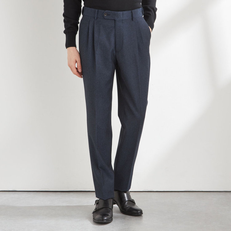 シルバーライン 【CLASSICO TAPERED】【秋冬】3釦段返りシングルスーツ 2タック/ネイビー/ウエストムーブ/MARZOTTO/※裾上げ必要 青濃色