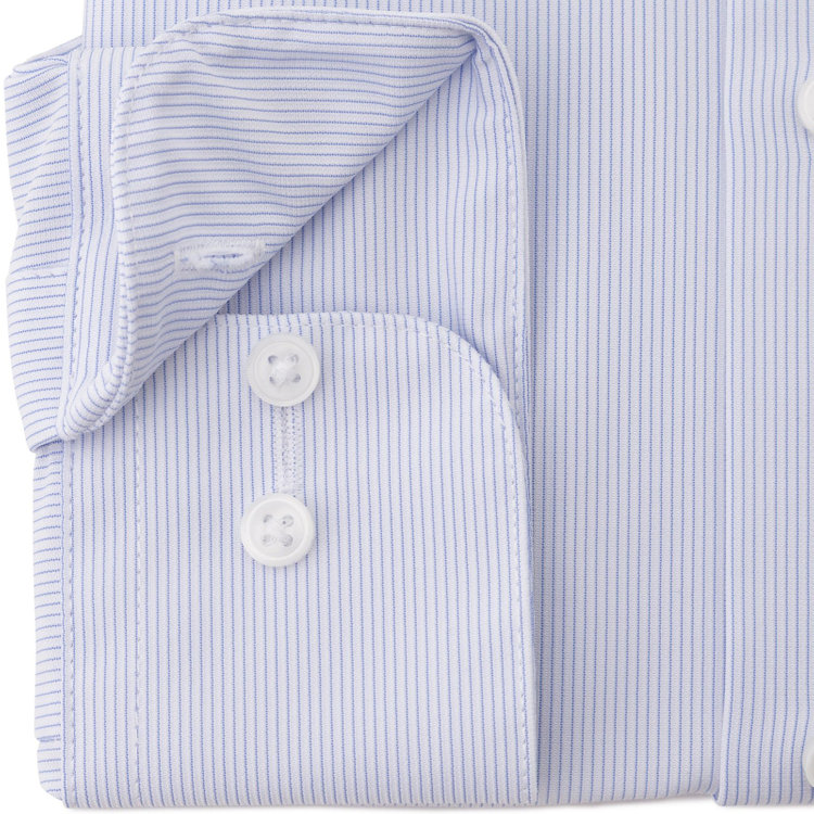 ブラックライン 【発送在庫あり】【WEB限定】【BLACK LINE】ボタンダウンワイシャツ/ホワイト×ブルーストライプ/「4S」スーパーノンアイロン・ストレッチ 青中間